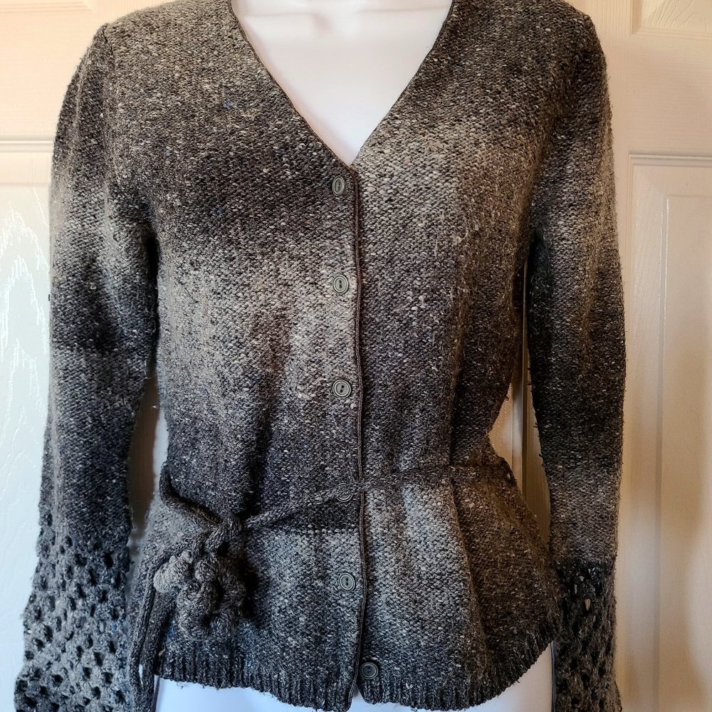 Shu Shu Wool Blend Belted Marled Cardigan
